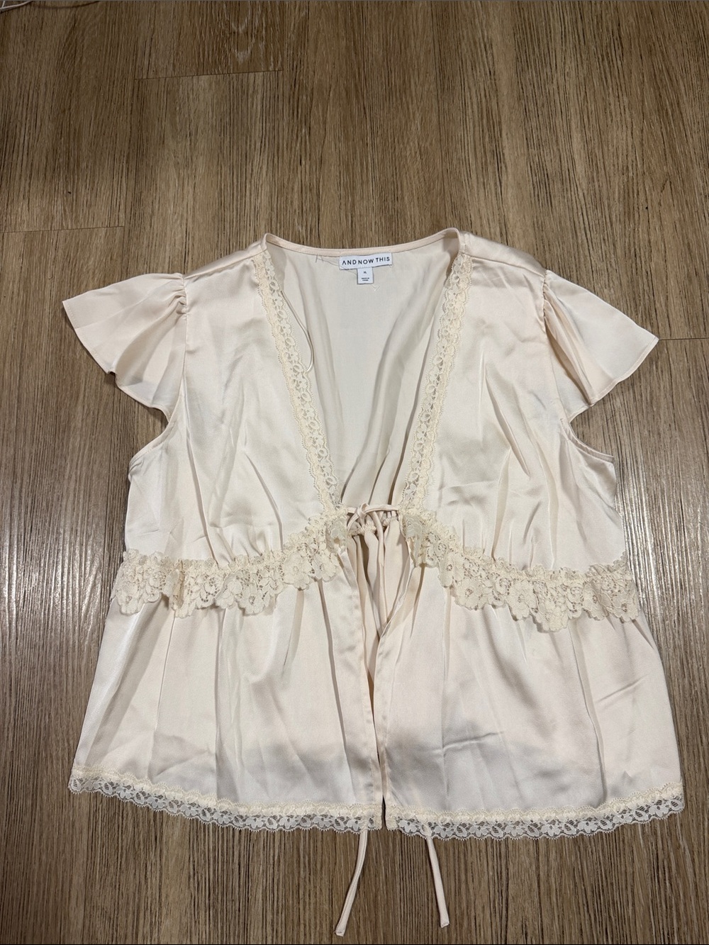 And Now This Cream Lace-Trim Tie-Front Top XL
